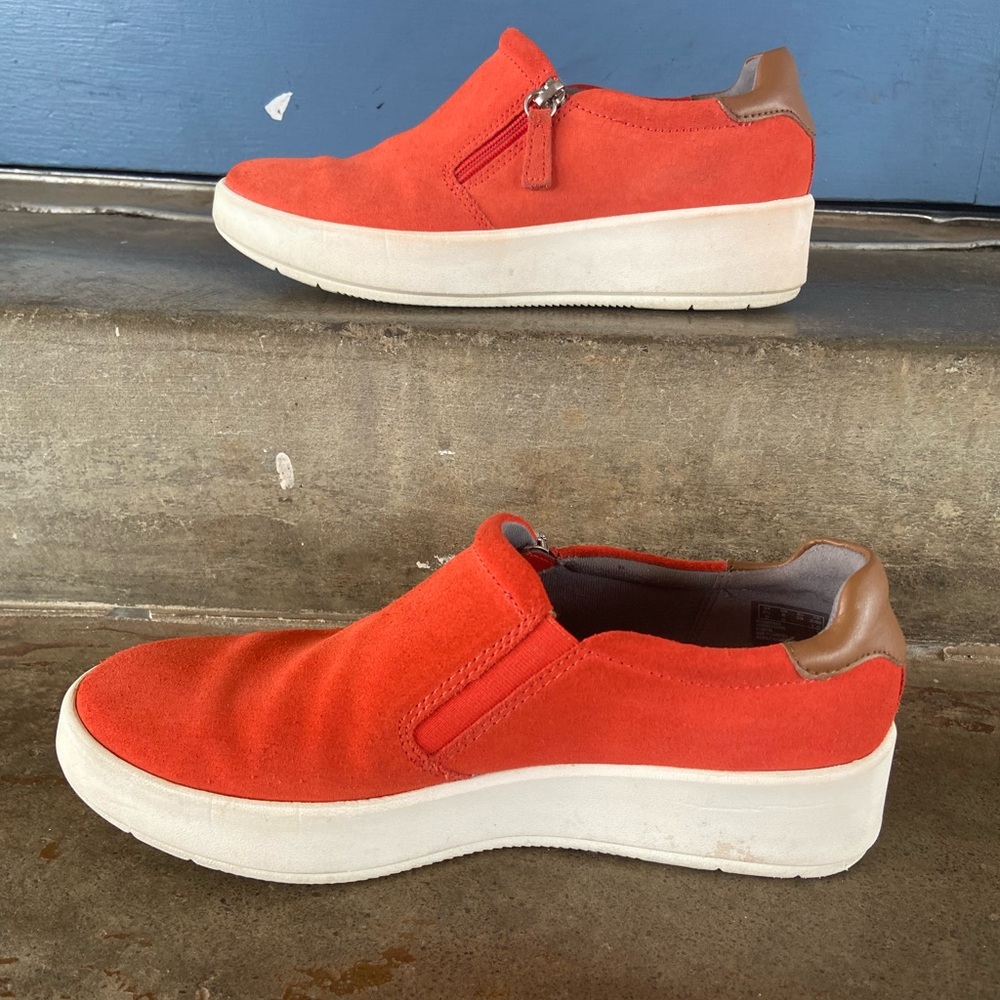 Clarks Layton Step Orange Suede Platform Shoes - Picture 3 of 7